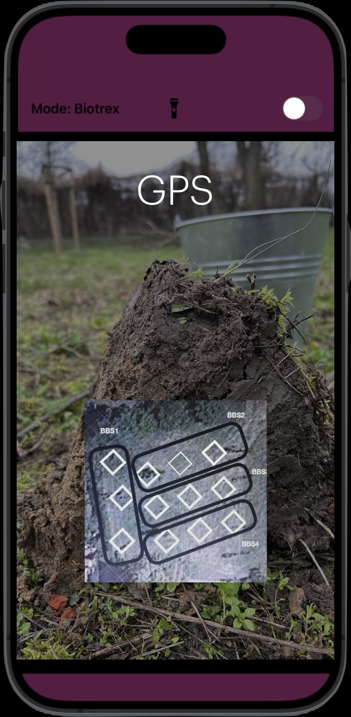 Mobile app showing GPS tracking for a soil sample